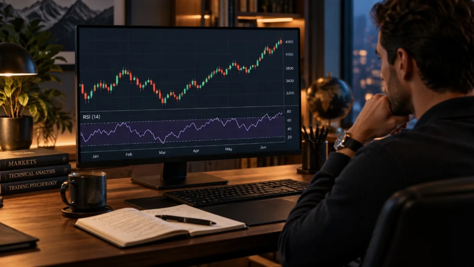 Graphique de marché avec indicateur RSI affiché sous le cours