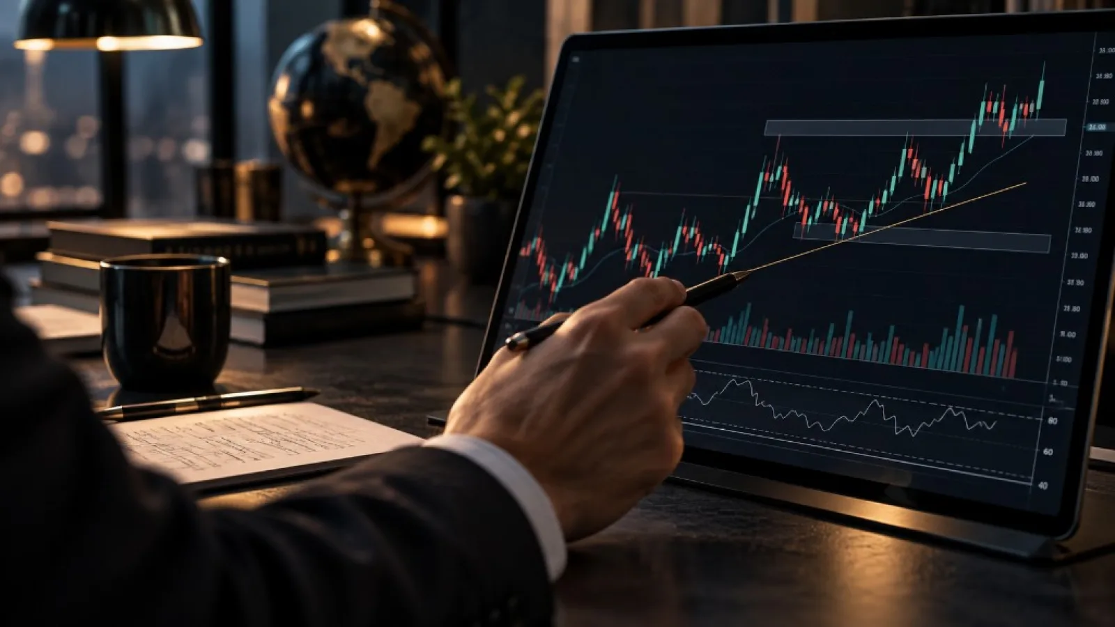 Graphique financier avec zones de support et de résistance mises en évidence